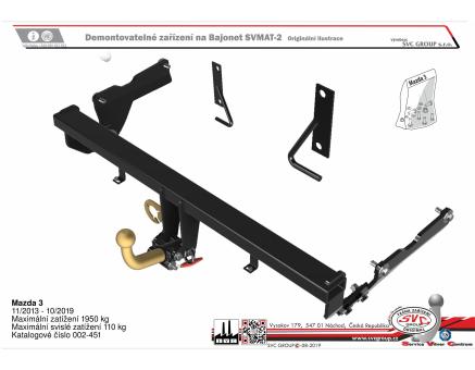 Tažné zařízení Mazda 3 11/2013->10/2019, Hatchback