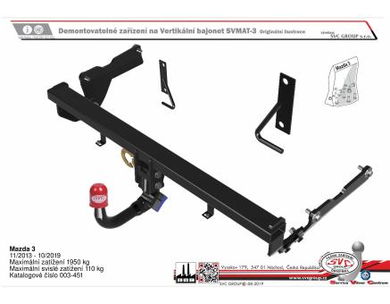 Tažné zařízení Mazda 3 11/2013->10/2019, Hatchback