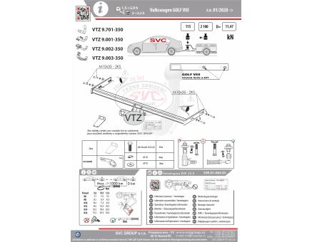 Tažné zařízení VOLKSWAGEN Golf 11/2019->, Hatchback