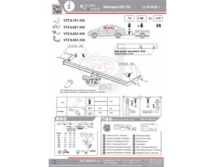 Tažné zařízení VOLKSWAGEN Golf 11/2019->, Hatchback
