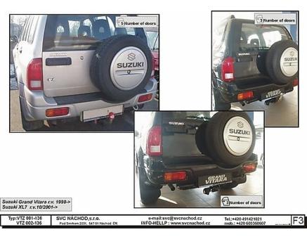 Tažné zařízení Suzuki Vitara 01/1998->8/2005, 5 Dveřové provedení