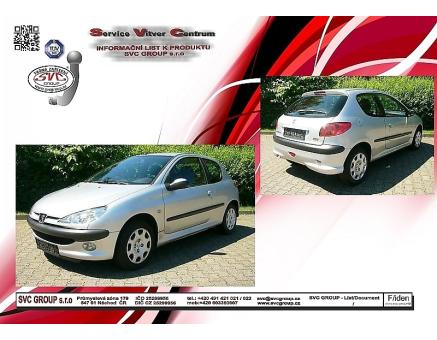 Tažné zařízení Peugeot 206 03/2003->06/2013, Hatchback