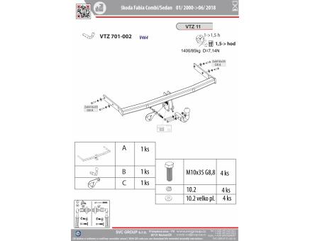 Tažné zařízení Škoda Fabia 04/2007->05/2010, Combi