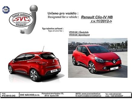 Tažné zařízení Renault Clio 12/2012->08/2019, Hatchback