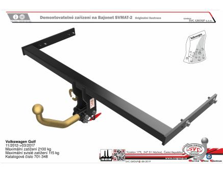 Tažné zařízení VOLKSWAGEN Golf 11/2012->03/2017, Hatchback