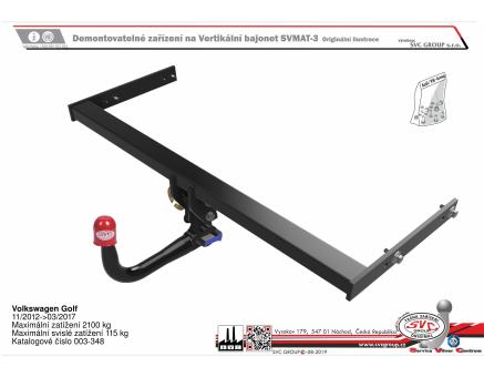 Tažné zařízení VOLKSWAGEN Golf 11/2012->03/2017, Hatchback