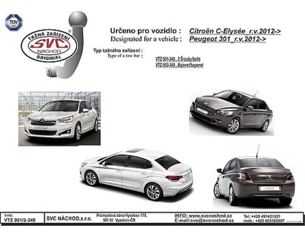 Tažné zařízení Peugeot 301 01/2012->, Sedan