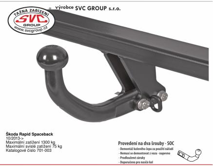 Tažné zařízení Škoda Rapid Spaceback 06/2015->, + Monte Carlo + Scout