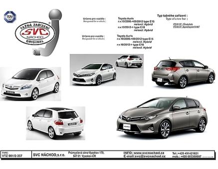 Tažné zařízení Toyota Auris 10/2012->12/2018, Hatchback