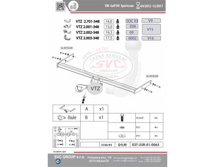 Tažné zařízení VOLKSWAGEN Golf Sportsvan 04/2014->12/2017