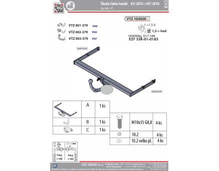 Tažné zařízení Škoda Fabia 01/2015->07/2018, Combi