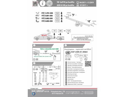 Tažné zařízení Audi A3 05/2016->12/2017, Hatchback