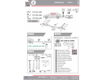 Tažné zařízení Subaru Outback 01/2015->2020