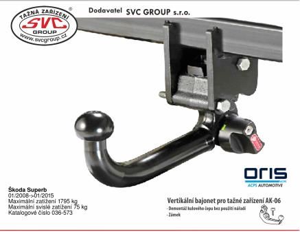 Tažné zařízení Škoda Superb 01/2008->01/2015, Liftback